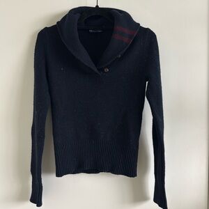 Ralph Lauren - Women’s Cashmere Collared Sweater, Navy with Burgundy Stripes, S